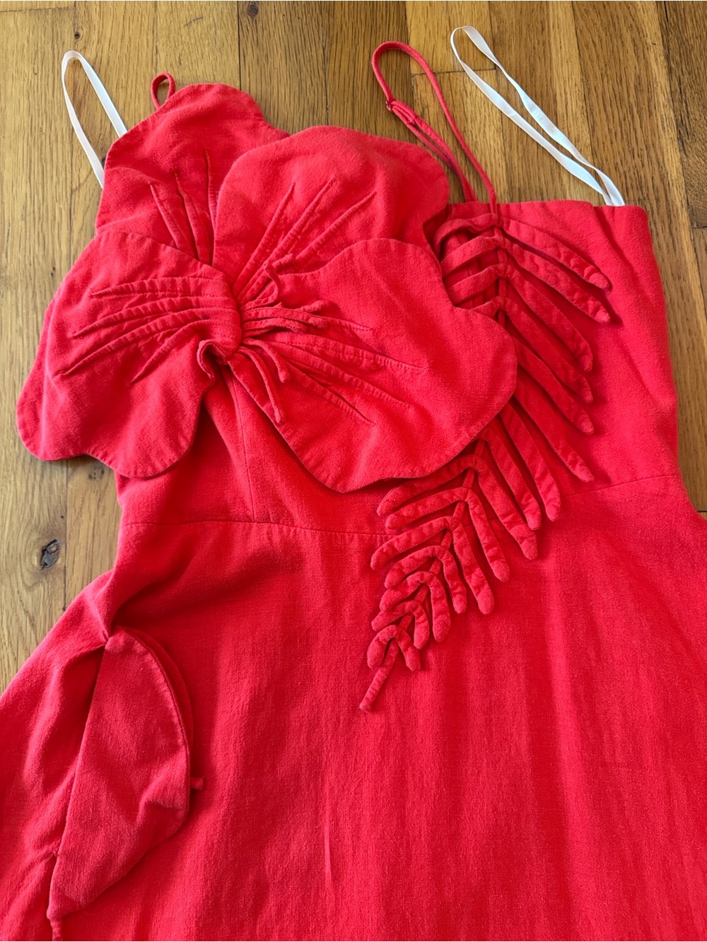 FARM Rio Red Floral-Appliqué Linen Dress Maxi Small - Picture 4 of 16